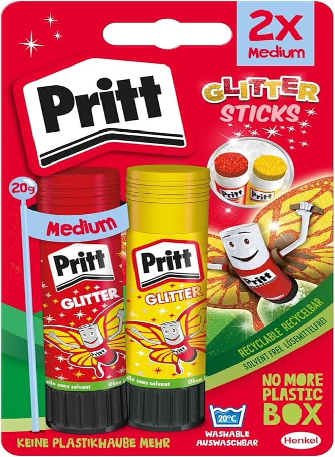 Pritt 2050203 20 g"glitter" glue stick - yellow/red (pack of 2)